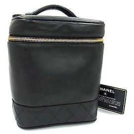 Chanel Black Lambskin Handbag Vanity Bag Black