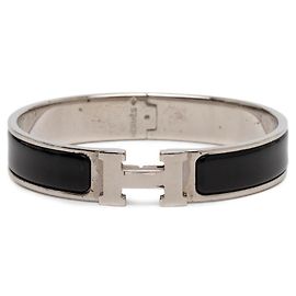 Hermès Click H PM Metall Emaille Armband Größe 16 Silber Metallisch
