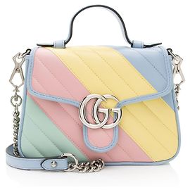 Gucci Diagonal Matelasse Leather GG Marmont Mini Top Handle Green