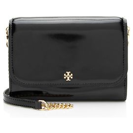 Tory Burch Patent Leather Emerson Wallet on Chain Black