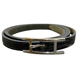 Hermès Beapi Double Tour Leather Metal Bracelet Black