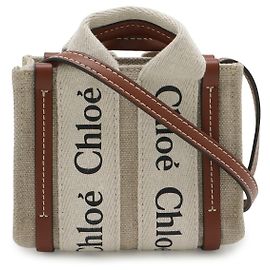 Chloé Chloe Woody Leinen-Canvas 2-Wege-Tasche Braun Beige