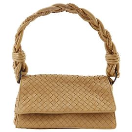 Bolsa de Ombro em Couro Intrecciato Bottega Veneta Bege