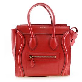 Céline Celine Luggage Micro Shopper Leather Handbag Red