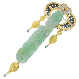 Autre Marque Spilla Nobuko Ishikawa Au750 Giada Spilla Pt900 D'oro