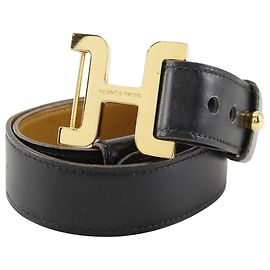 Cinturón H de piel de ternera de Hermès Negro