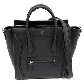Céline Bolsa Celine Luggage Nano em couro de bezerro texturizado 2 em 1 Preto