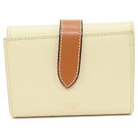 Céline Celine Fine Stripe Grained Calfskin Compact Wallet White Other