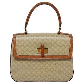 Céline Celine Vintage Convertible Top Handle Macadam Coated Canvas Medium Beige