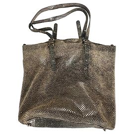 Maison Martin Margiela Borsa a mano in pelle testurizzata con zip Marrone Metallico Cioccolato