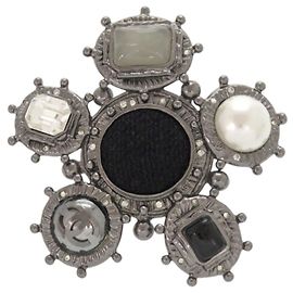 Chanel Coco Mark 05A Metallbrosche Schwarz Silber