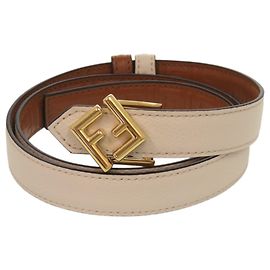 Cinturón de cuero reversible estrecho Fendi Castaño Blanco