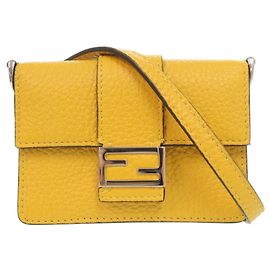 Fendi Micro Flat Baguette Leather Card Case in Yellow Yellow