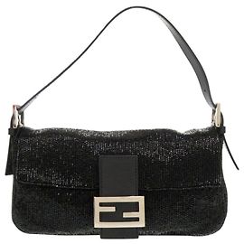 Fendi Mamma Bucket Beaded Leather Handbag Black