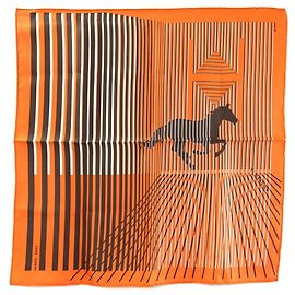 Bufanda Hermès Carré 42 H AU GALOP Naranja