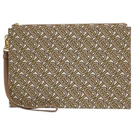 Bolsa clutch de lona com monograma TB da Burberry Bege