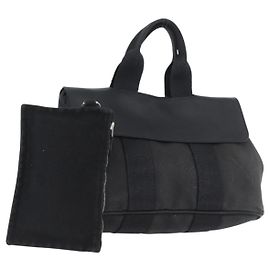 Hermès HERMES Valparaiso PM Sac à main Toile Cuir Noir Argent Auth bs33821 Noir Argenté
