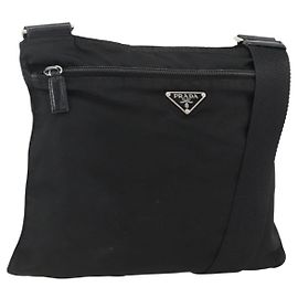 Sac à épaule PRADA en nylon noir argent authentique 173914 Noir Argenté