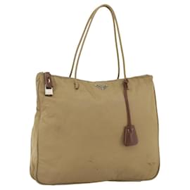 Borsa Tote PRADA Nylon Beige Argento Auth 173852 Argento Beige