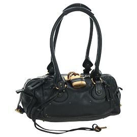 Chloé Sac à main Chloe Paddington en cuir noir or argent Auth am10896V Noir Argenté Doré