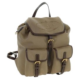 Mochila PRADA em lona bege dourada Auth 168350V Bege Dourado