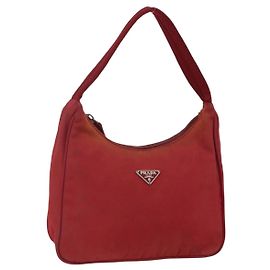 PRADA Borsa a mano in nylon rosso argento Auth LNZ991 Argento Rosso