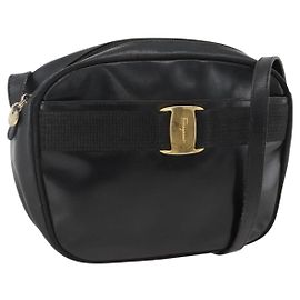 Borsa a Spalla Vala in Pelle Nera e Oro Salvatore Ferragamo Auth BA11345 Nero D'oro