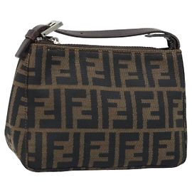 Pochette in tela Zucca FENDI nera e marrone Auth 173797 Marrone Nero