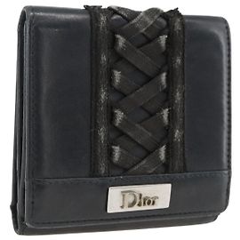 Christian Dior Geldbörse aus schwarzem Leder mit Silber authentisch bs33842 Schwarz Silber