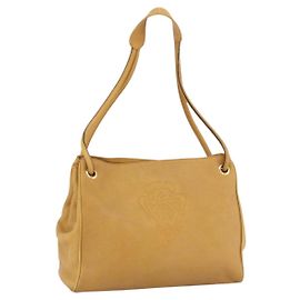 Gucci Bolsa Tote de couro bege dourado Auth 173893 Bege Dourado