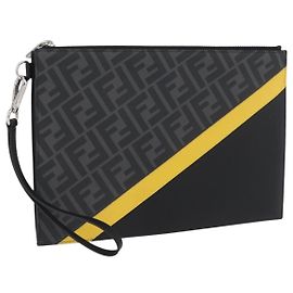 FENDI Zucca Canvas Clutch Bag PVC Schwarz Silber Auth BSZ087V Schwarz Silber