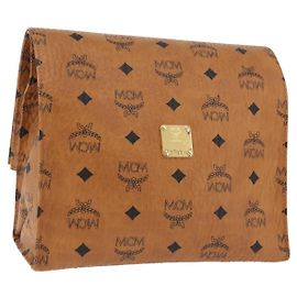 MCM Logogram Vicetos Pochette en Cuir PVC Marron Or Auth mr2133V Marron Doré