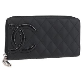 CHANEL Matelasse Cambon Line Long Wallet Leather Black Silver CC Auth 172434SAV Black Silvery