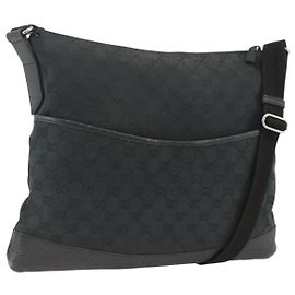 Borsa a Spalla GG Canvas Gucci Nera Argento 145856 Auth 173856 Nero Argento