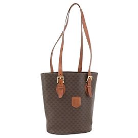 Céline CELINE Macadam Canvas Tote Bag PVC Leather Brown Gold Auth ka2937 Brown Golden