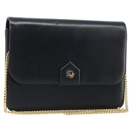 Borsa a spalla con catena Christian Dior in pelle nera e oro Auth ka2947A Nero D'oro