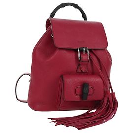 GUCCI Bamboo Backpack Leather Pink Silver 387149 Auth 171479V Silvery Pink