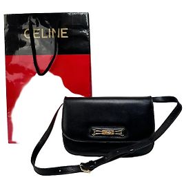 Céline Bolsa de ombro em couro vintage Celine preta Preto