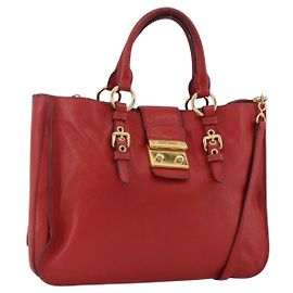 Bolsa Miu Miu Madras de couro 2 em 1 vermelha dourada Auth LNZ542 Vermelho Dourado