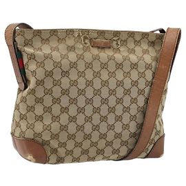 GUCCI GG Canvas Shoulder Bag Beige Silver 337598 Auth gh1763 Silvery Beige