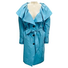 Trench coat de tafetá de seda azul turquesa Viktor & Rolf com cinto Azul