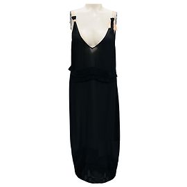 Abito midi senza maniche in chiffon di seta sovrapposto nero / nudo di Prada Nero