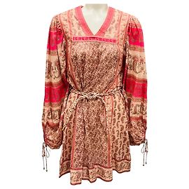 Vestido mini de algodão estampado paisley rosa claro / fúcsia com cinto de corda Zimmermann Rosa