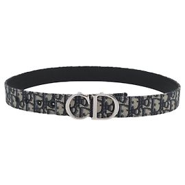 Christian Dior Oblique Trotter Canvas Belt 40.2"" Navy Silver Auth BSZ403M Silvery Navy blue