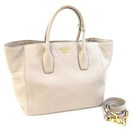 Prada Light Greige Leather Handbag Grey