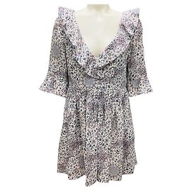Robe mini en lin imprimée blanche / violette / bleue Zimmermann Multicolore