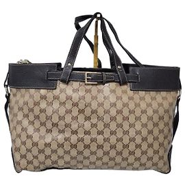 Bolsa tote em canvas/couro Gucci GG marrom/bege Marrom Bege