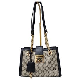 GUCCI GG Supreme Monogram Small Padlock Tote Black Brown Beige