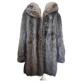 Autre Marque Vintage 80s mink coat with fox lapel - High-end fur fashion Brown