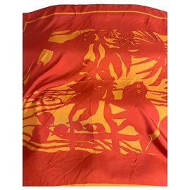 Marimekko Silk Scarf Orange and Yellow Tropical Pattern Orange Yellow